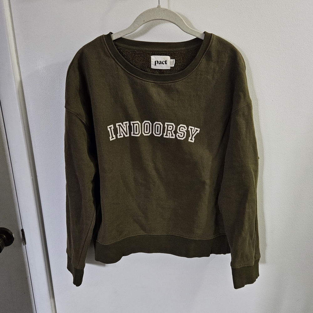 Pact Indoor Olive Women's Crew Neck Sweater